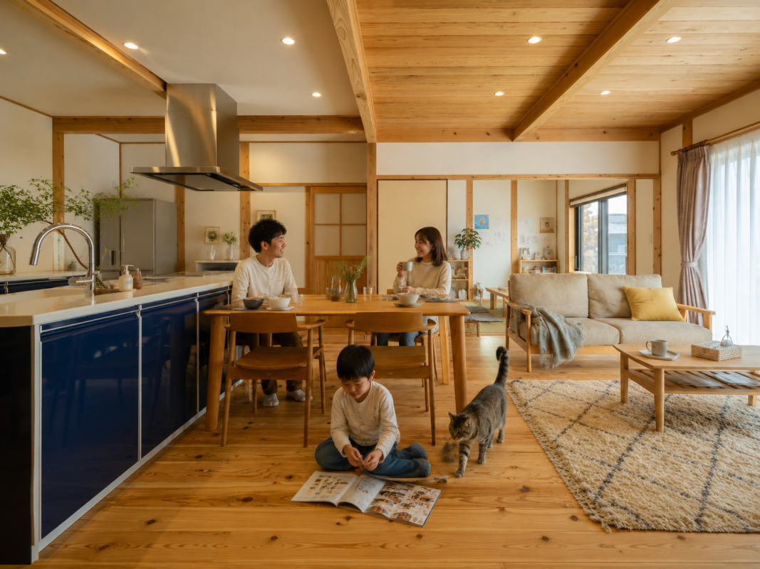 猫と暮らすくつろぎの平屋