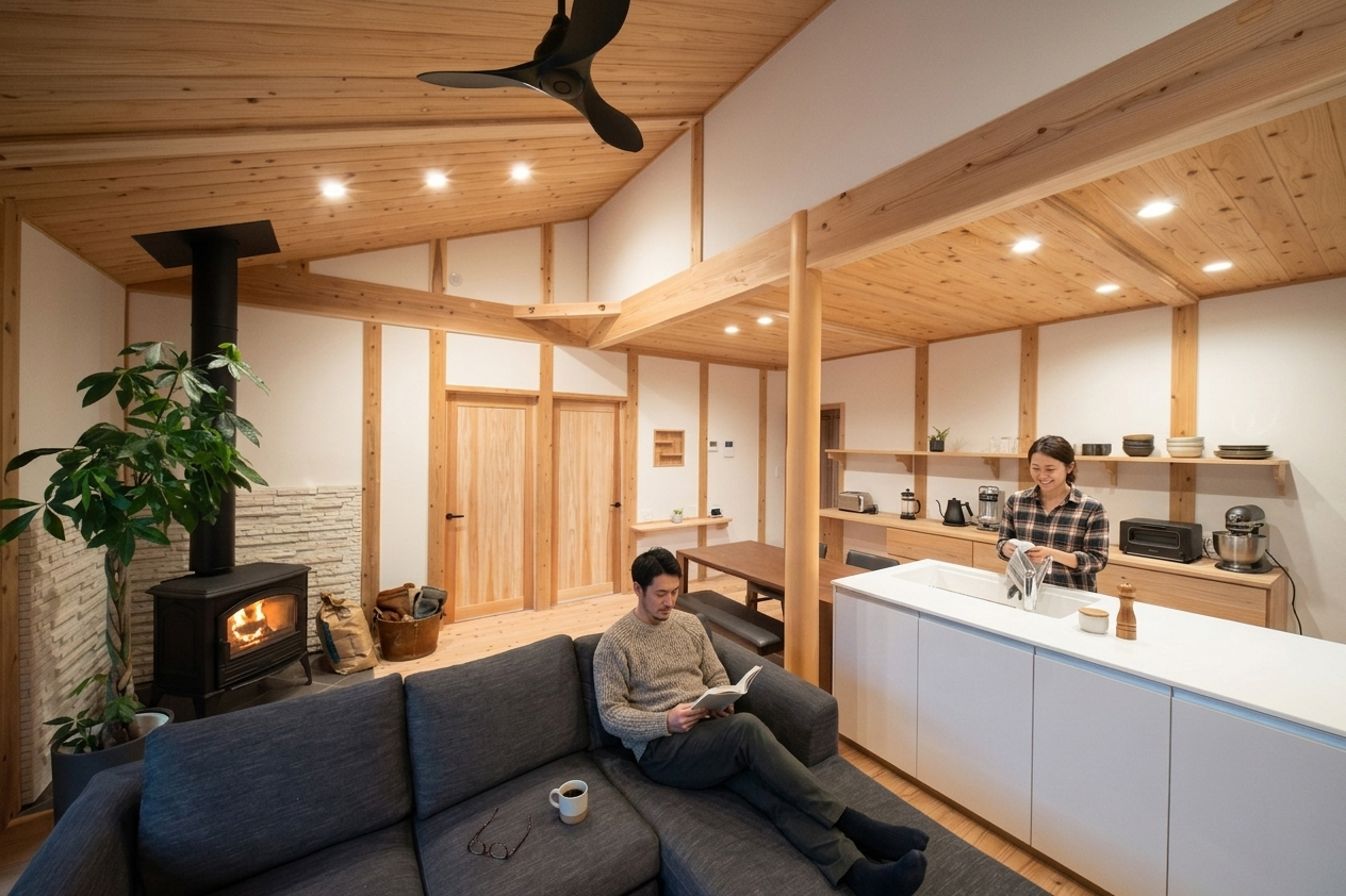 受け継いだ心地よさを、これからも。薪ストーブのある木の平屋